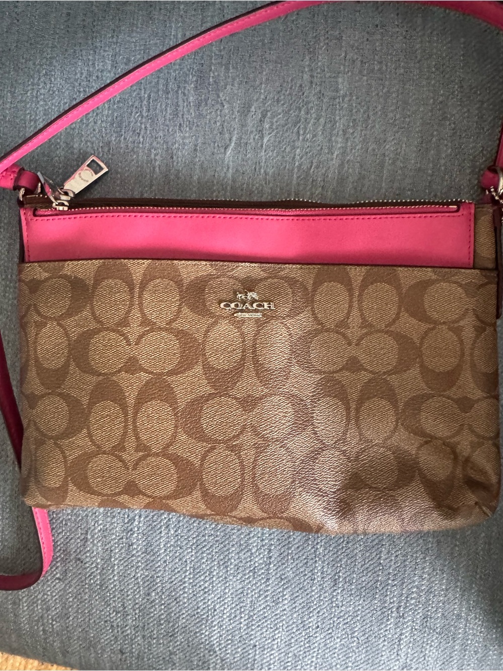 Coach Signature Canvas Crossbody in Brown and Pink